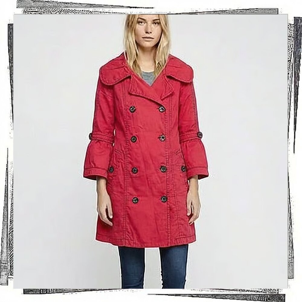 Vintage 2002 Unique Red Double Breasted Trench Jacket (S)